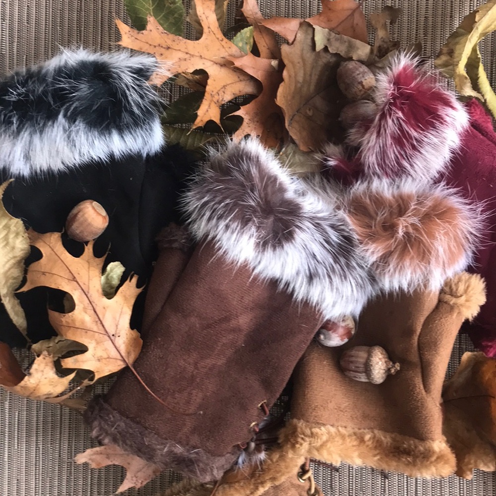 💋Dark Brown Fingerless Faux Fur Fleece Gloves